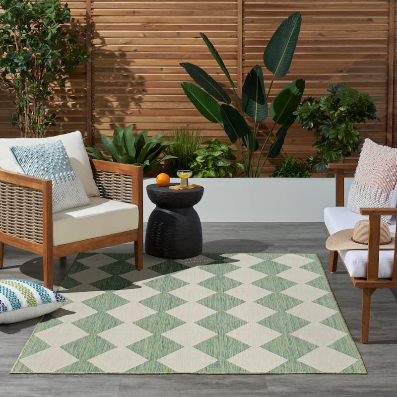 Nourison Positano Indoor/Outdoor Geometric Area Rug - 4'x6' - Green/Blue