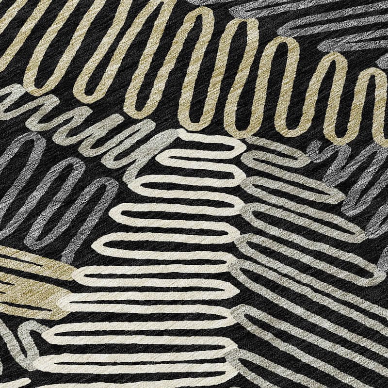 Machine Washable Indoor/ Outdoor Chantille Contemporary Squiggles Rug