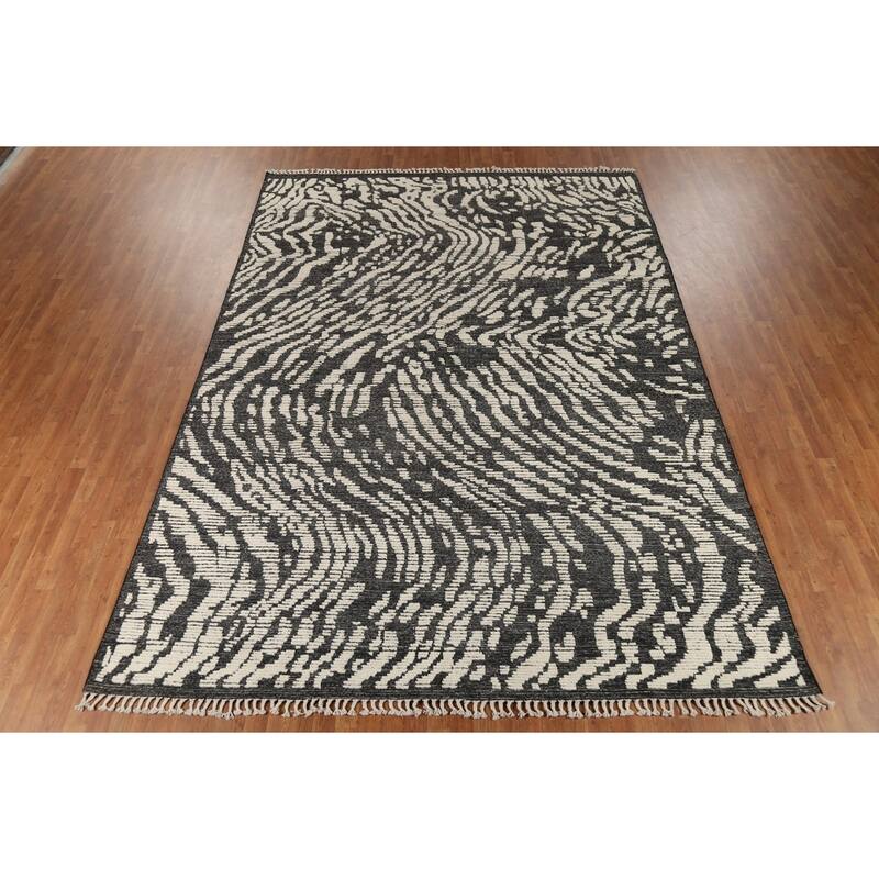 Moroccan Abstract Area Rug Hand-Knotted Wool Carpet - 8'10"x 12'6"