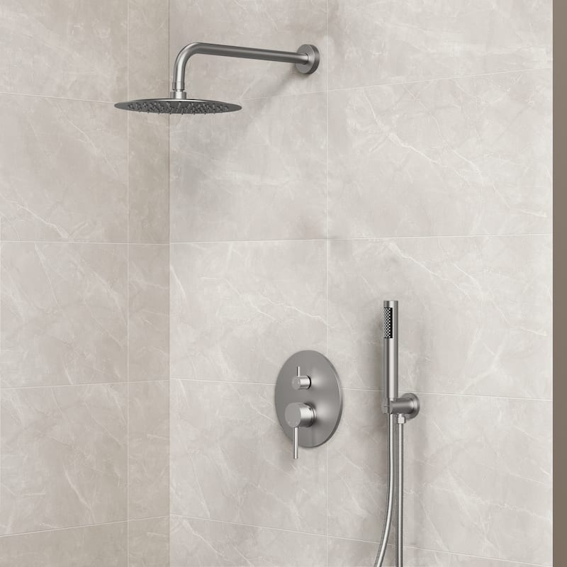 Pressure Balance Shower System with 10" Rainfall Shower Faucet and Handheld Shower Spray - Brushed Nickel