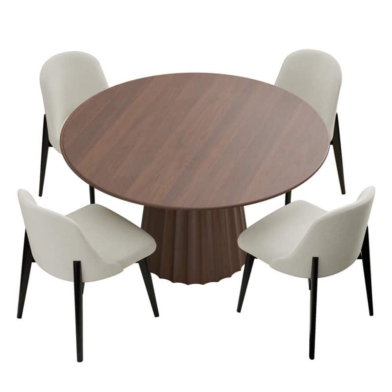 5-Piece Modern Round Dining Table Set with Upholstered Chairs Pedestal Base