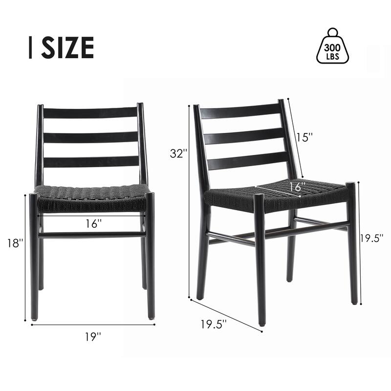 Set of 2 Wood and Rattan Dining Chairs with Woven Seat, Fully-Assembled