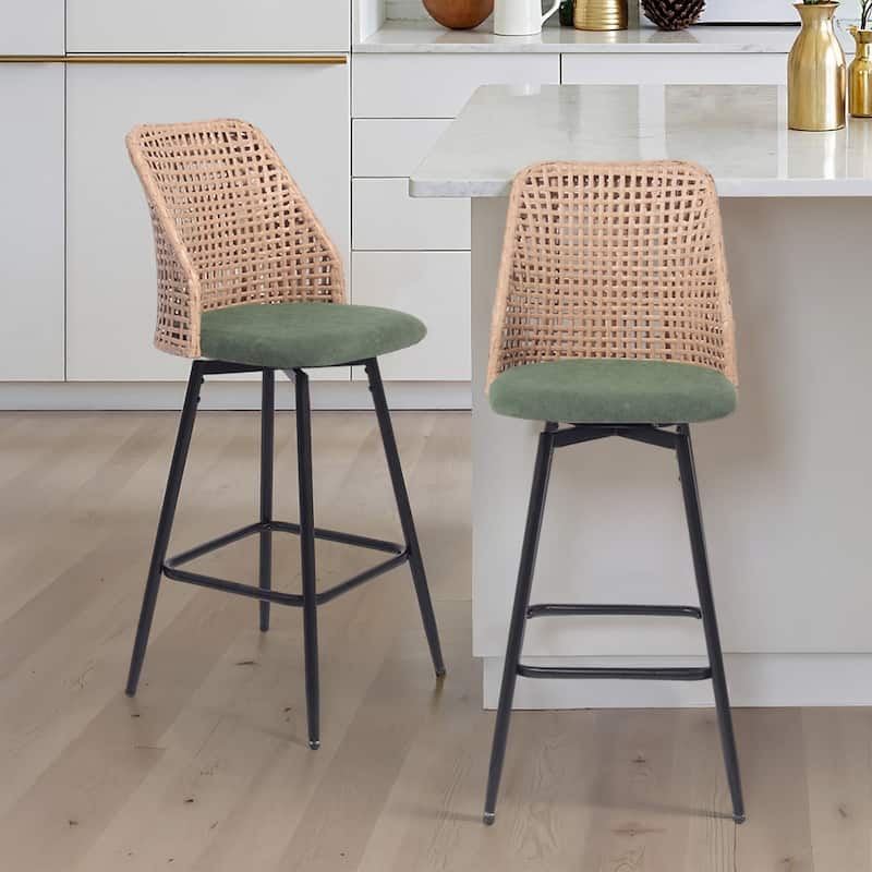 28.8" Indoor Swivel Wicker Barstools - Green - Set of 2