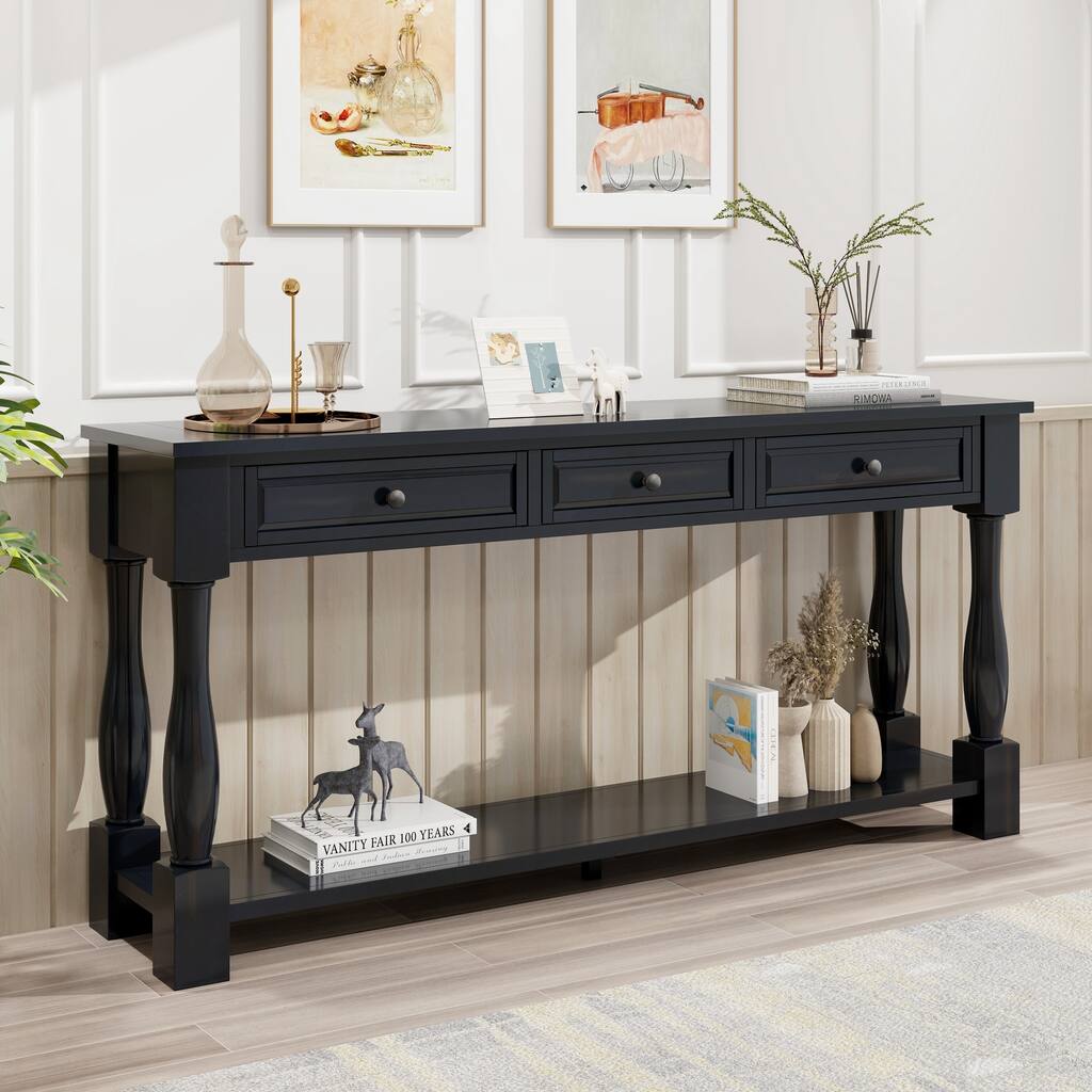 63inch Console Table,Long Sofa Table with Drawers and Shelf,French Country Entryway Table