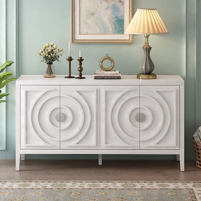 Retro Sideboard with Circular Groove Design Round Metal Door Handle for Entrance, Dinning Room, Living Room