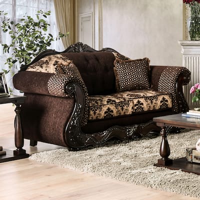 Dayaram Traditional Dark Brown Chenille Loveseat by Gracewood Hollow