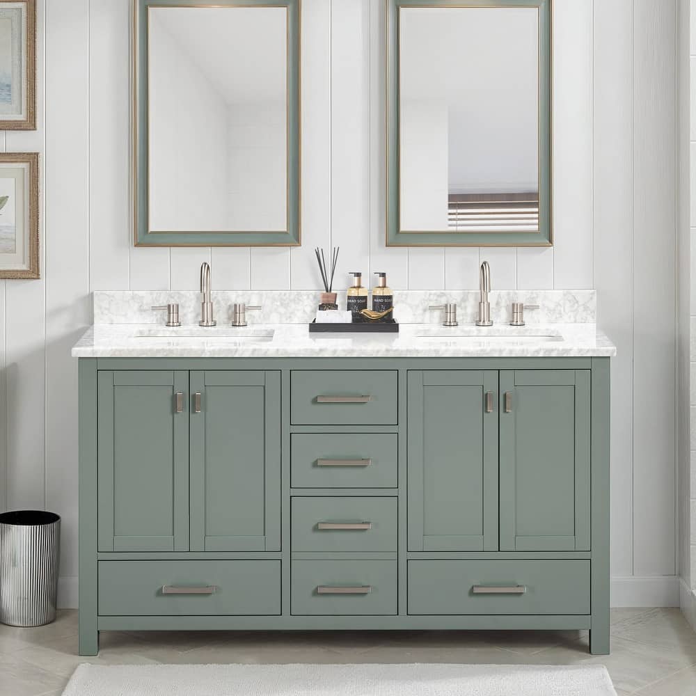 Avanity Modero 60 in. Double Sink Bathroom Vanity with Carrara Marble Top - 61"W x 22"D x 35"H