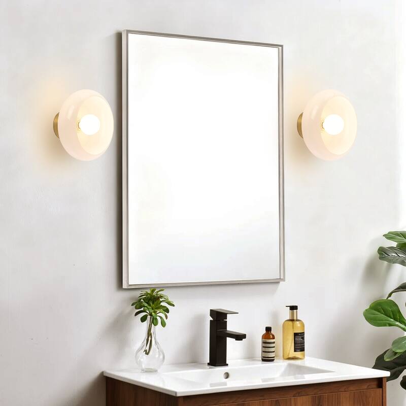10.4" Modern Bowl-Shaped with Brown/Milk White Glass Shade Wall Sconce/Semi-Flush Ceiling Light for Hallways, Bedroom