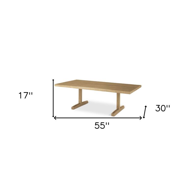 HomeRoots 55" Natural Solid Wood Double Pedestal Coffee Table - 55' X '17' X '30