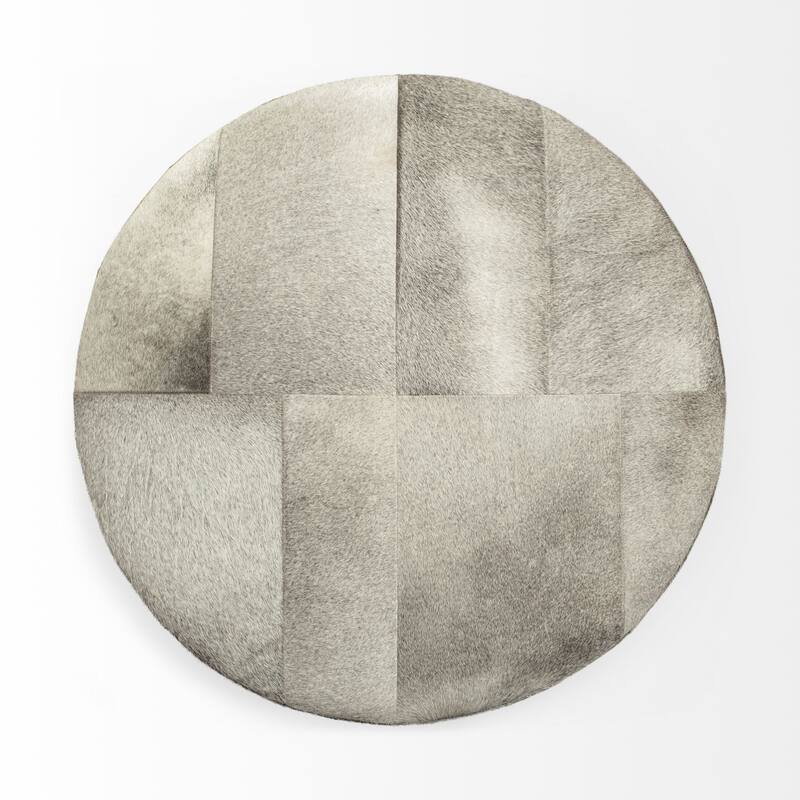 Zahavi Gray Hair-On-Hide w/ Gold Metal Base 36" Round Ottoman