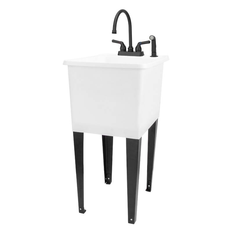 TEHILA White 16-Gallon Space Saver Utility Sink Laundry Tub with Gooseneck Faucet - Black