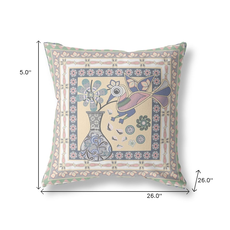 HomeRoots 26" x 26" Green Peacock Blown Seam Floral Indoor Outdoor Throw Pillow - 26.00' X '5.00' X '26.00