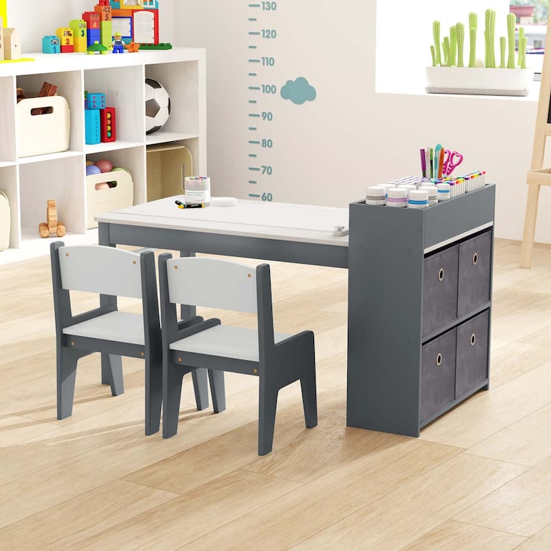 Costway Kids Art Table & Chairs Set with Paper Roll Wooden Craft Study - See Details
