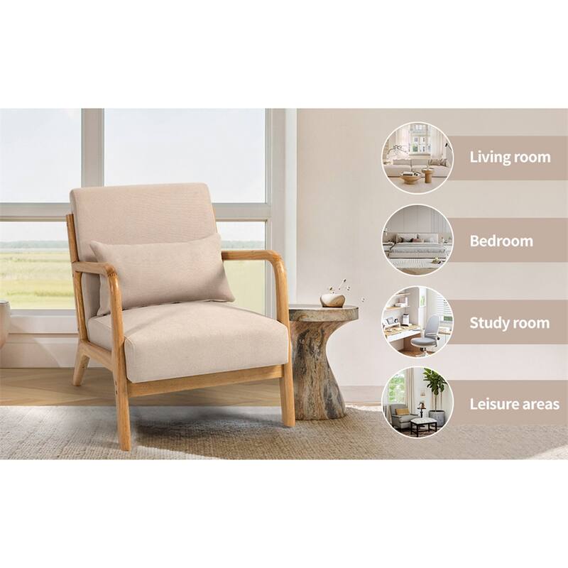Modern Leisure Chair with Solid Wood Armrest and Feet