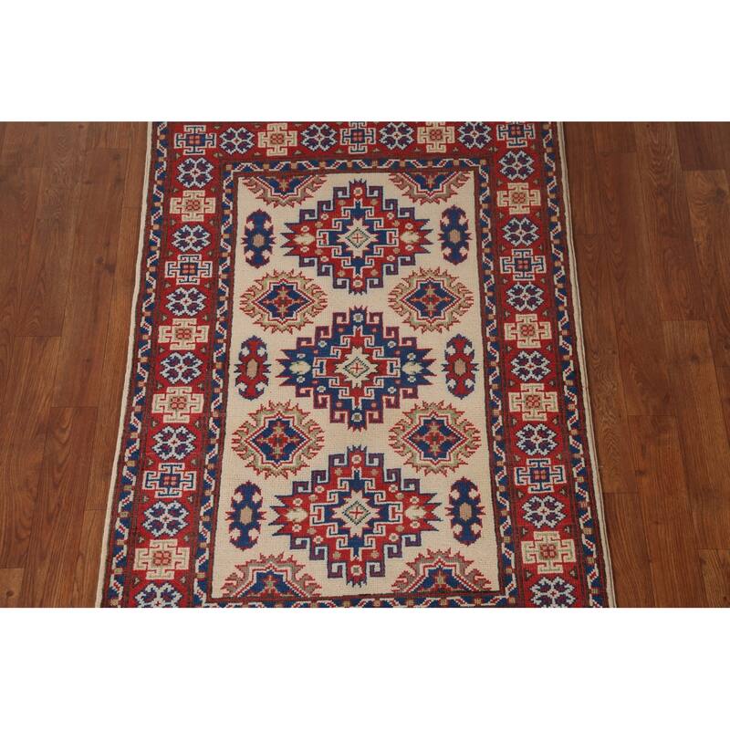 Geometric Kazak Accent Rug Handmade Oriental Wool Carpet - 2'9" x 4'1"