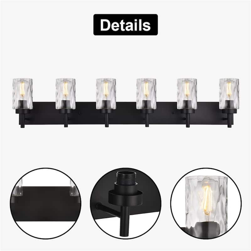 6-Light Black Vanity Light with Hammered Glass