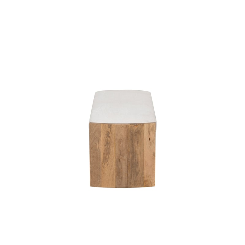 Wylam Cream Sherpa Knit Upholstered Curved Mango Wood Bench