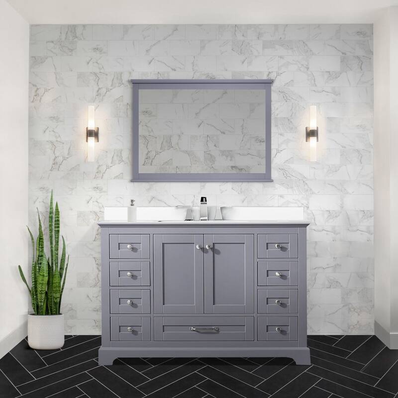 Dukes 48 in. W x 22 in. D White Double Bath Vanity, Cultured Marble Top, Faucet Set, 46 in. Mirror