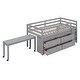 preview thumbnail 22 of 144, Twin/Full Size Low Loft Bed with Retractable Writing Desk and 4 Drawers, Wooden Loft Bedframe w/ Lateral Portable Desk & Shelves