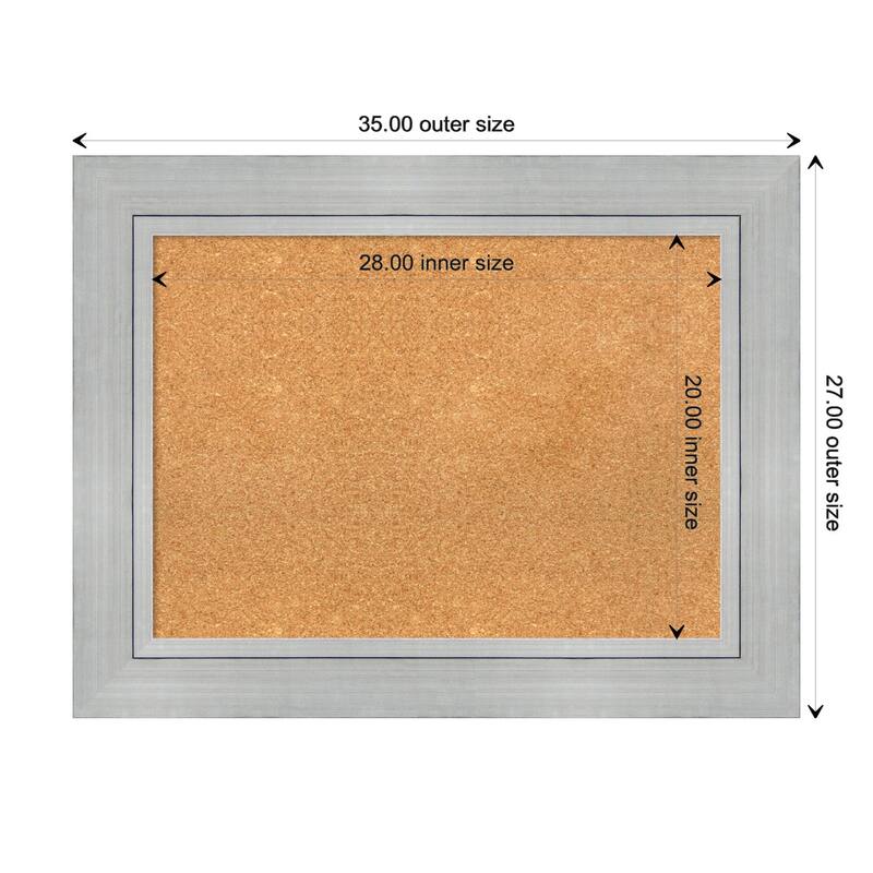 Romano Silver Wood Framed Natural Corkboard Bulletin Board - Board Size 28x20