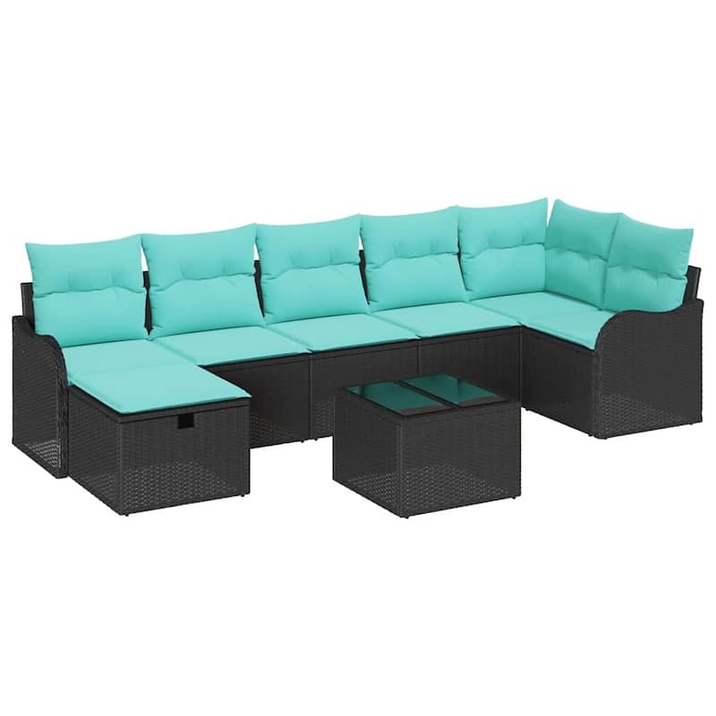 vidaXL 7/8 Garden Sofa Set with Cushions Black/Brown/Grey Poly Rattan - 113.2 x 48.2 x 27.2