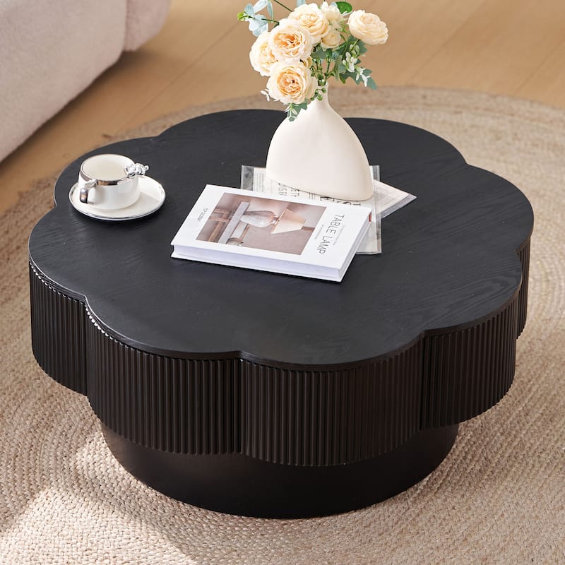 31.50" Flower Shaped Coffee Table with Storage, Wood Veneer & Easy Assembly