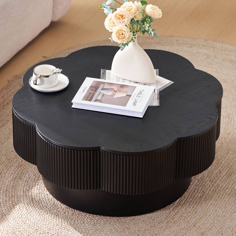 31.50" Modern Flower Shaped Coffee Table Center Table with Storage, Black Side Table End Table Sofa Table