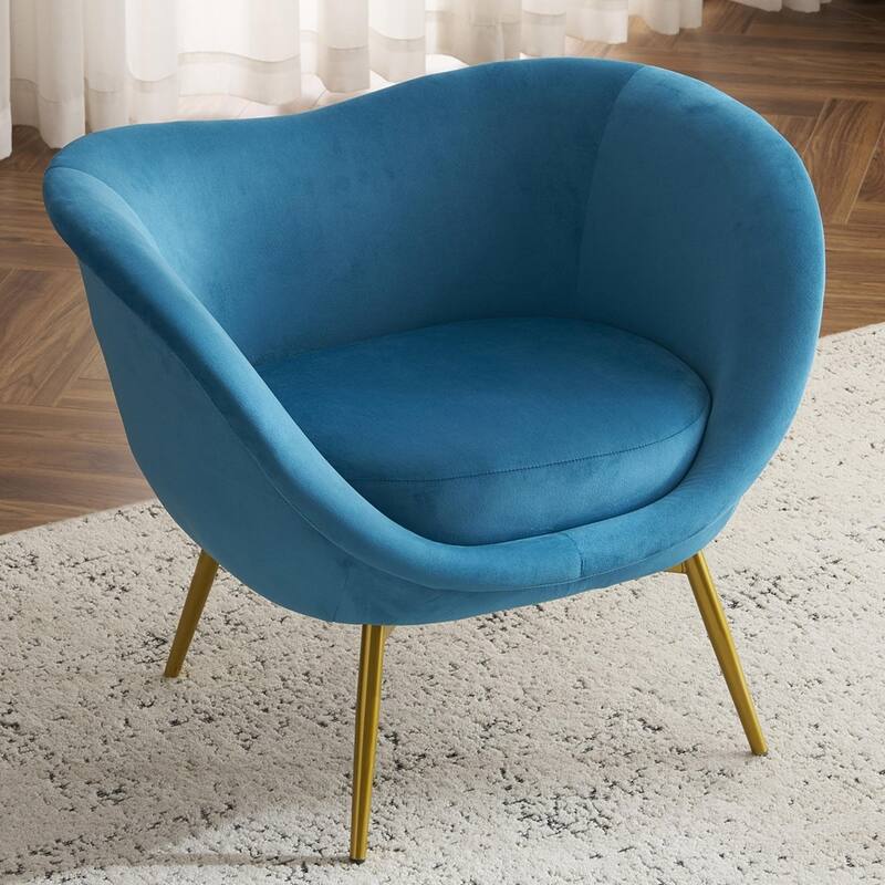 Lounge Chair for Bedroom with Gold Metal Legs - Teal Blue