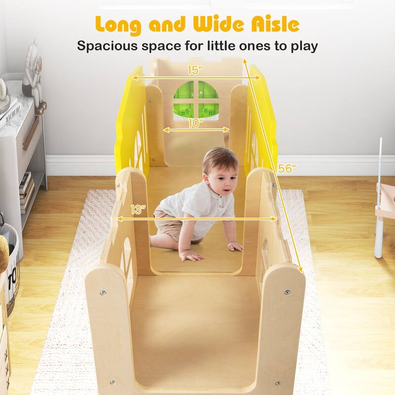 Gymax 7-in-1 Toddler Slide Set Wooden Castle-Shaped Entertainment