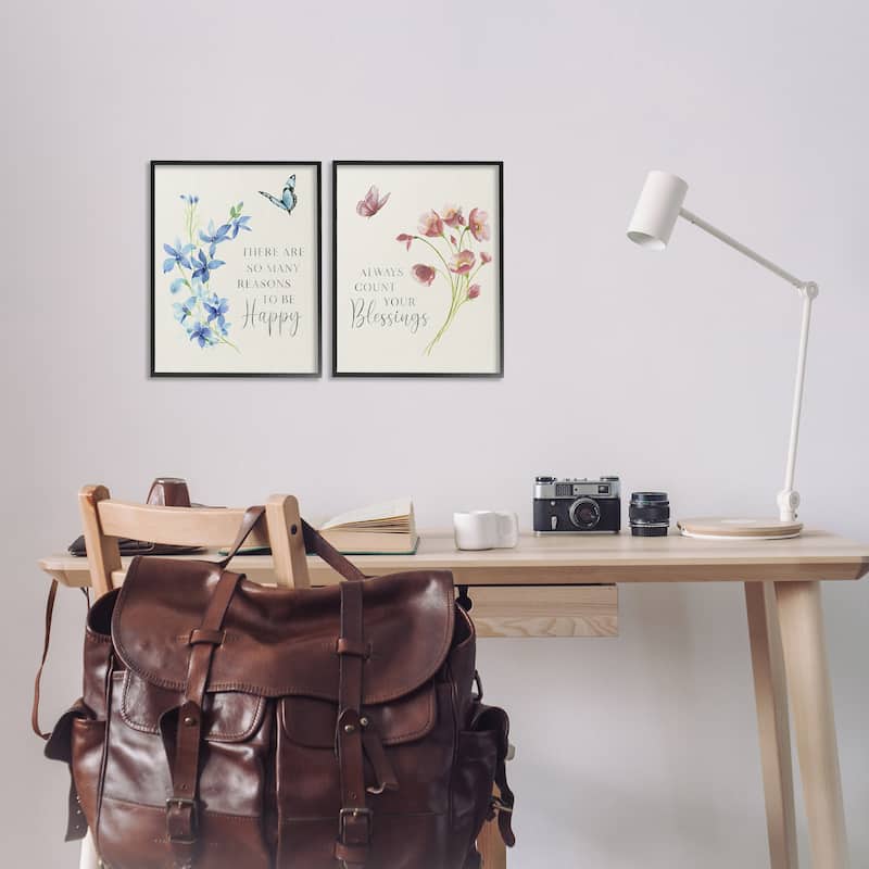 Stupell Inspiring Words with Florals Framed Giclee Art Design By Tava Studios (Set of 2)