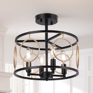 Zenith Modern Farmhouse 4-Light Drum Semi-flush Mount Black Gold Metal ...