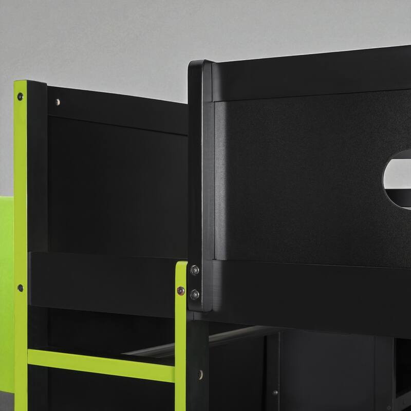 Full Size Loft Bed with Desk, RGB LED Lights, Wardrobes, Drawers and USB Charging Port for Teens and Gamers