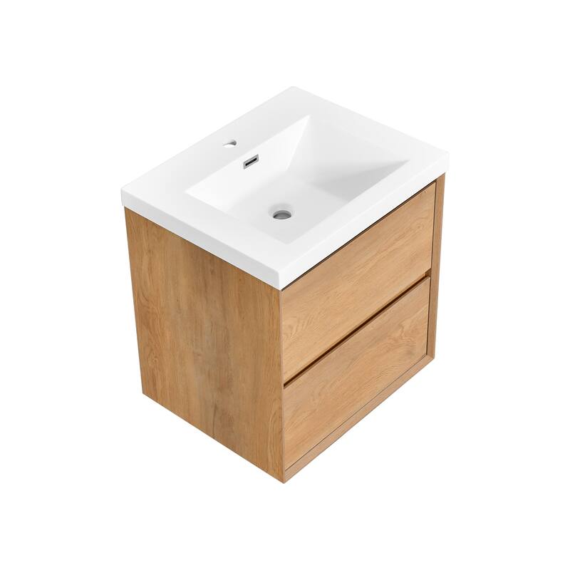 NebulaSky 24 in Wall Mounted Single Sink Bathroom Vanity with Top Combo Cabinet Vanity Set Invisible Handles