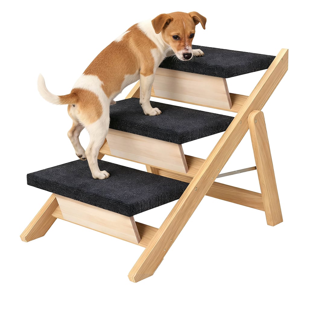 Pet Stairs Steps, Medium Dogs Steps for High Beds, Sofa, Couch, Car, 2-in-1 Foldable Wood Dog Ramp with Non-Slip Pads, Safety