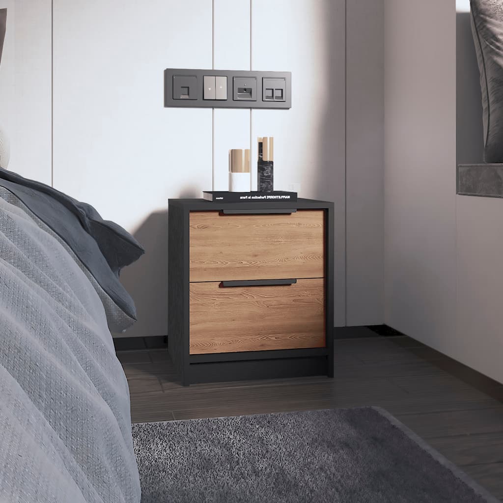Modern 2-Drawer Nightstand in Wenge and Pine Finish