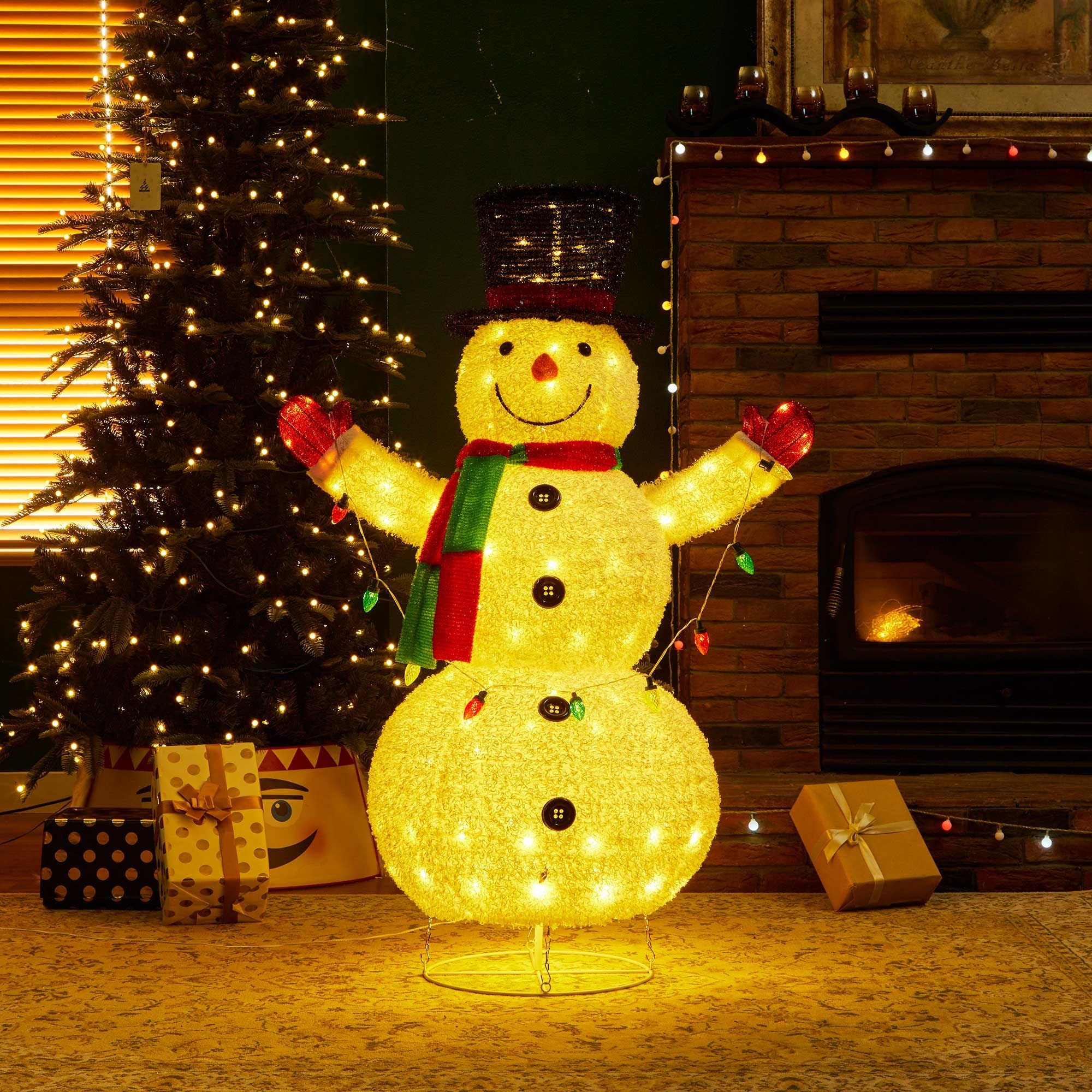 Glitzhome 47"H Lighted Christmas 3D Foldable Fabric Snowman Decor with 160 LED Lights - 3D Foldable Fabric Snowman