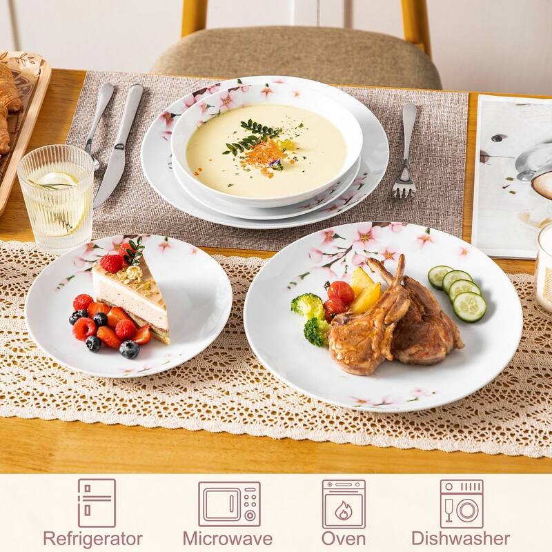 VEWEET Flower 18-Piece White Porcelain Dinnerware Set (Service for 6)