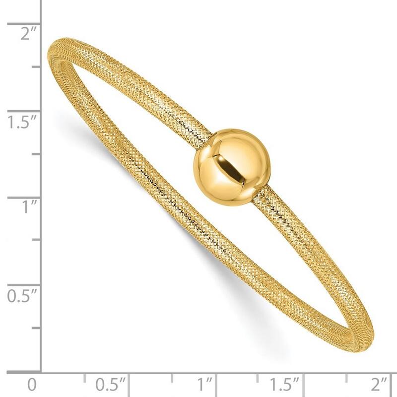 Curata 14k Yellow Gold 7.5" Polished Bead Mesh Stretch Bracelet