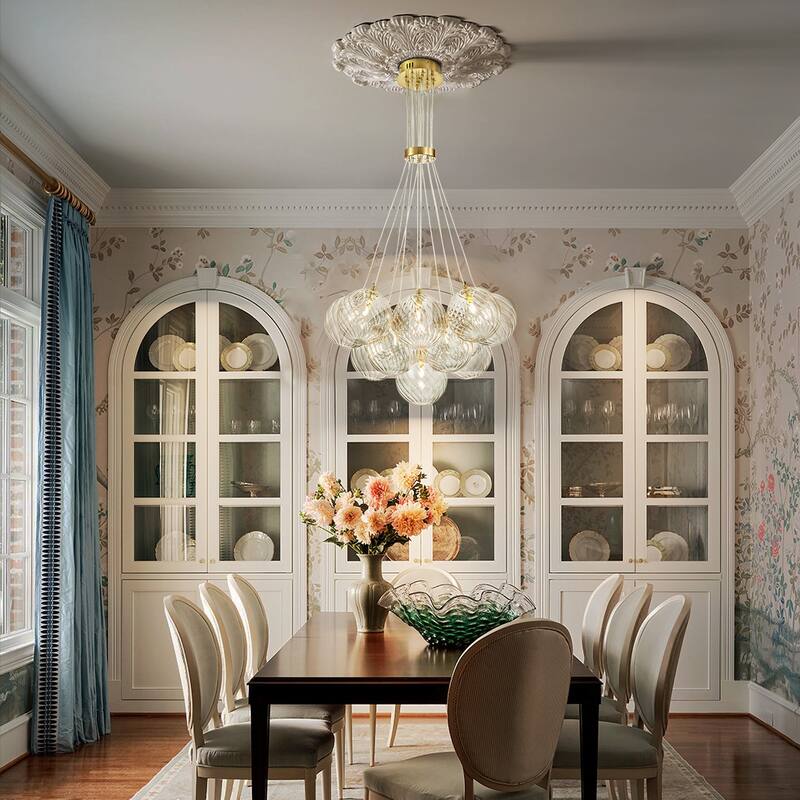 13/ 19-Light Modern Glam Gold Sputnik Cluster Swirled Glass Globe Bubble Chandelier for Dining Room