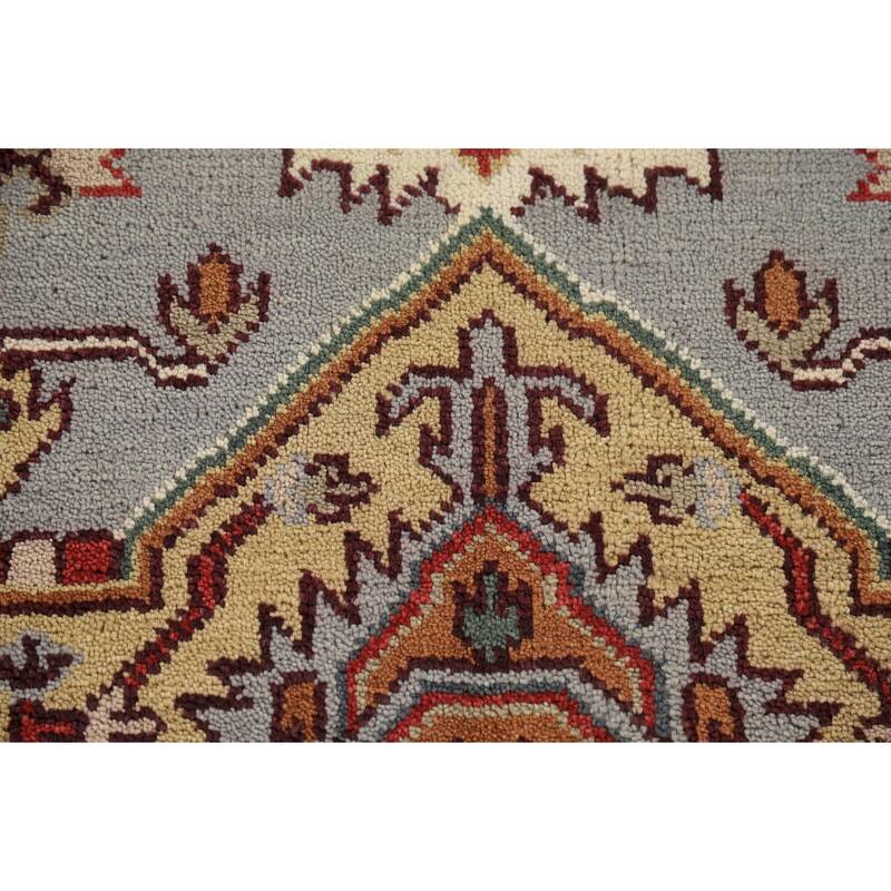 Heriz Serapi Indian Area Rug Handmade Grey Wool Carpet - 8'11" x 11'9"