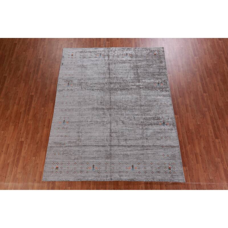Hand Knotted Oriental 100% Wool Carpet Tribal Stripe Greys & Charcoal Gabbeh Area Rug - 9' 11'' X 7' 9''