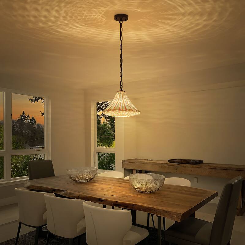 Starsky 1-Light 11.81in Handwoven Rattan Cone Pendant