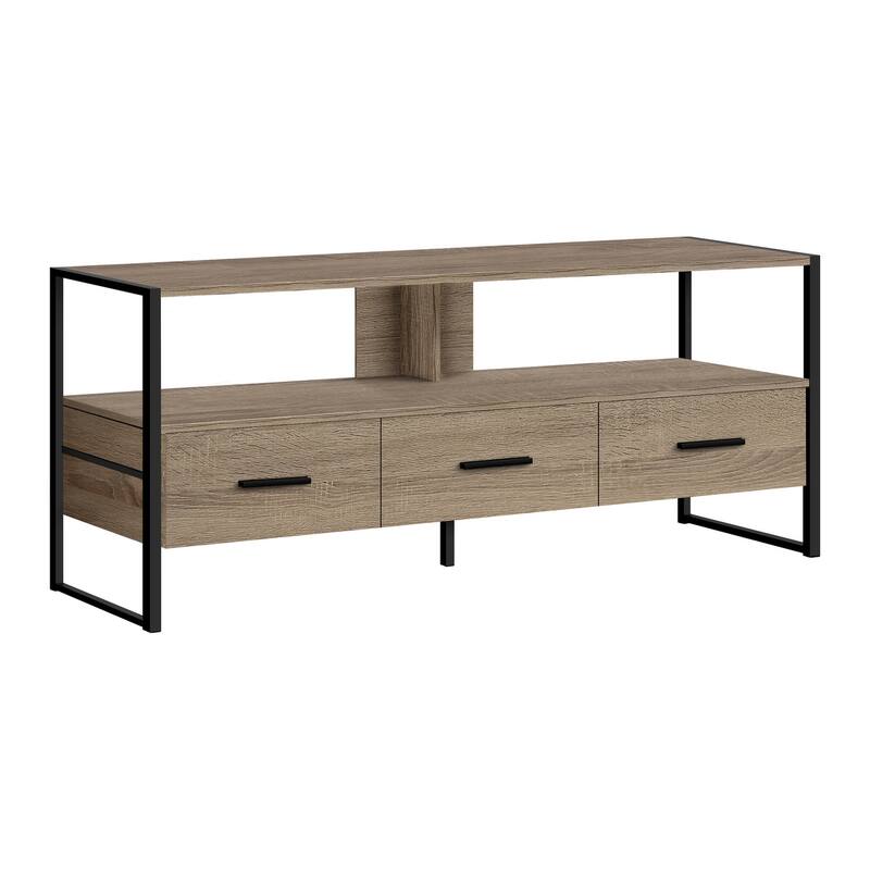 Modern 48" TV Stand, Industrial Design with 3 Storage Drawers & Open Shelves, Black Metal Frame - Taupe