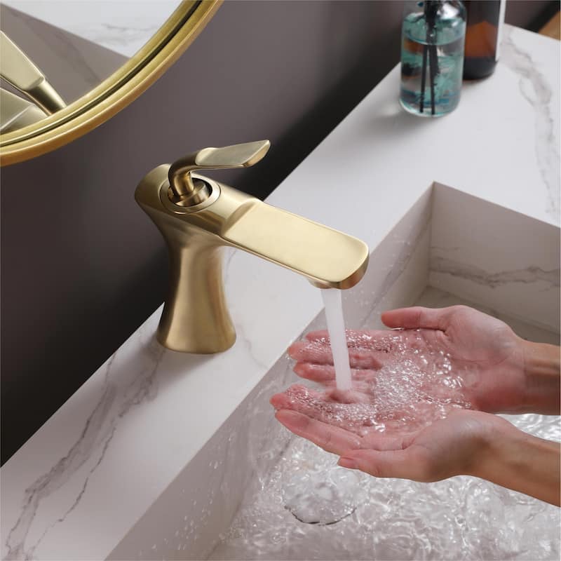 Luxury Brushed Gold Single Hole Bathroom Faucet for Sink 1 Handle