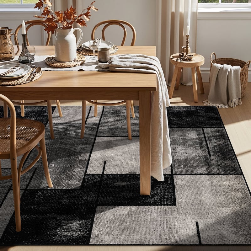 Modern Linear Area Rug for Living Room, Bedroom, or Entryway - Low Pile Indoor Rug