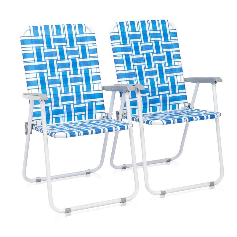 2pcs Beach Chair Steel Tube PP Webbing Bearing 120kg Multiple Color - Blue
