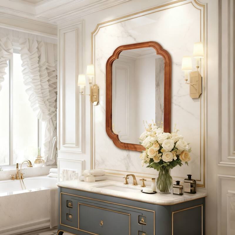 20"x 30" Solid Wood Frame Rounded Corner Decorative Mirror, For Bedroom, Bathroom, Living Room, Entryway