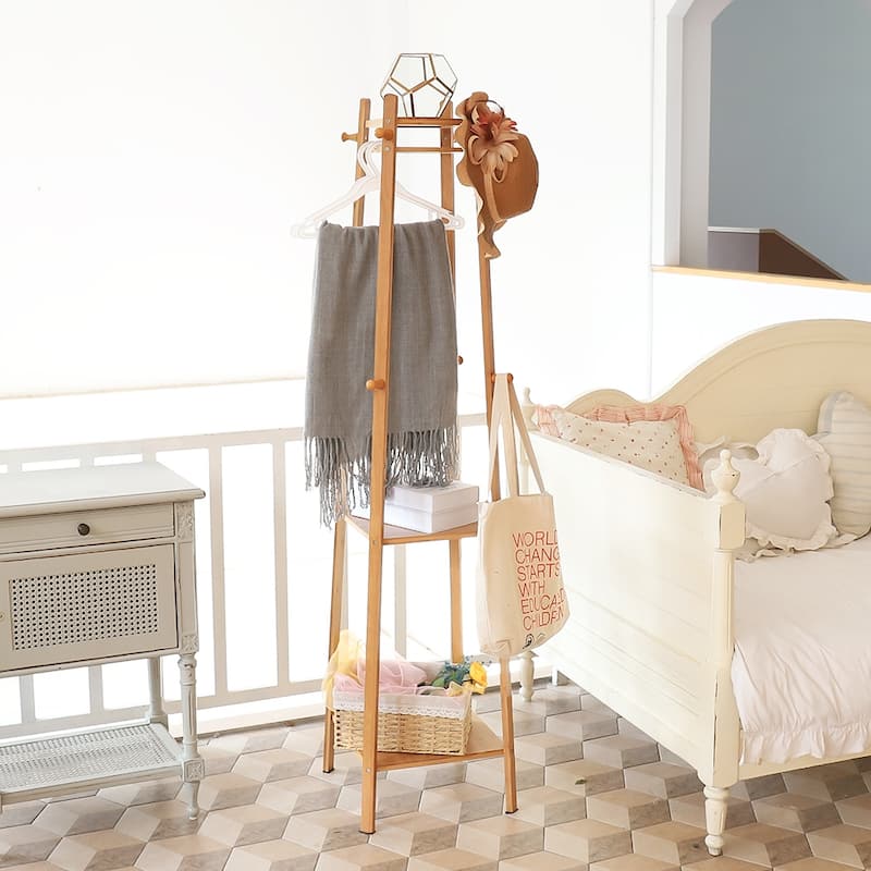 Solid Wood 8 Hook Freestanding Coat Rack Storage - 67"h x 16"l x 16"l
