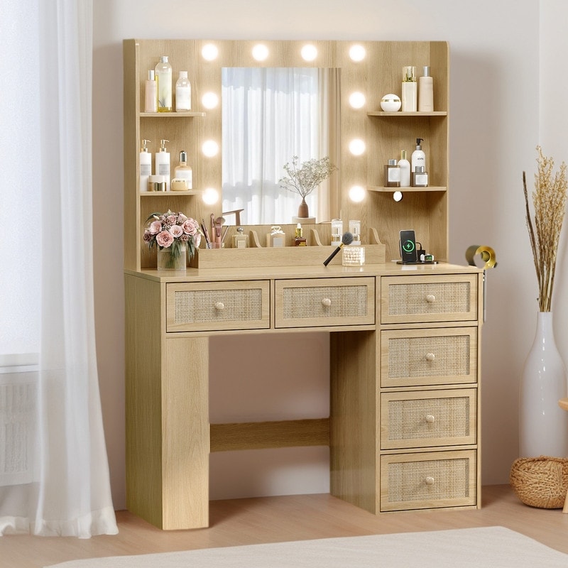 white christmas dresses JASIWAY Wooden Dressing Table with LED Mirror – JASIWAY Furniture main image 0