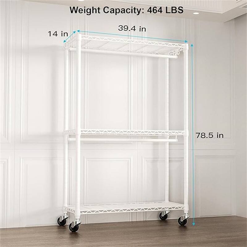P3 Clothes Rack Heavy Duty Rolling Garment Rack - 14"D x 39.4"W x 78.5"H